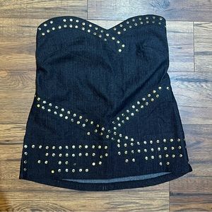 Ava Blue Strapless Jean Studded Top Size Large